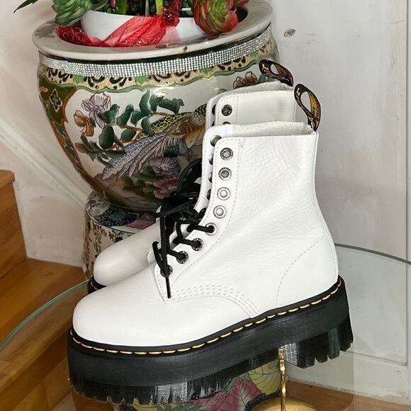 Dr. Martens 1460 Pascal Max Optical White Pisa Leather Platform Boots - Picture 9 of 10